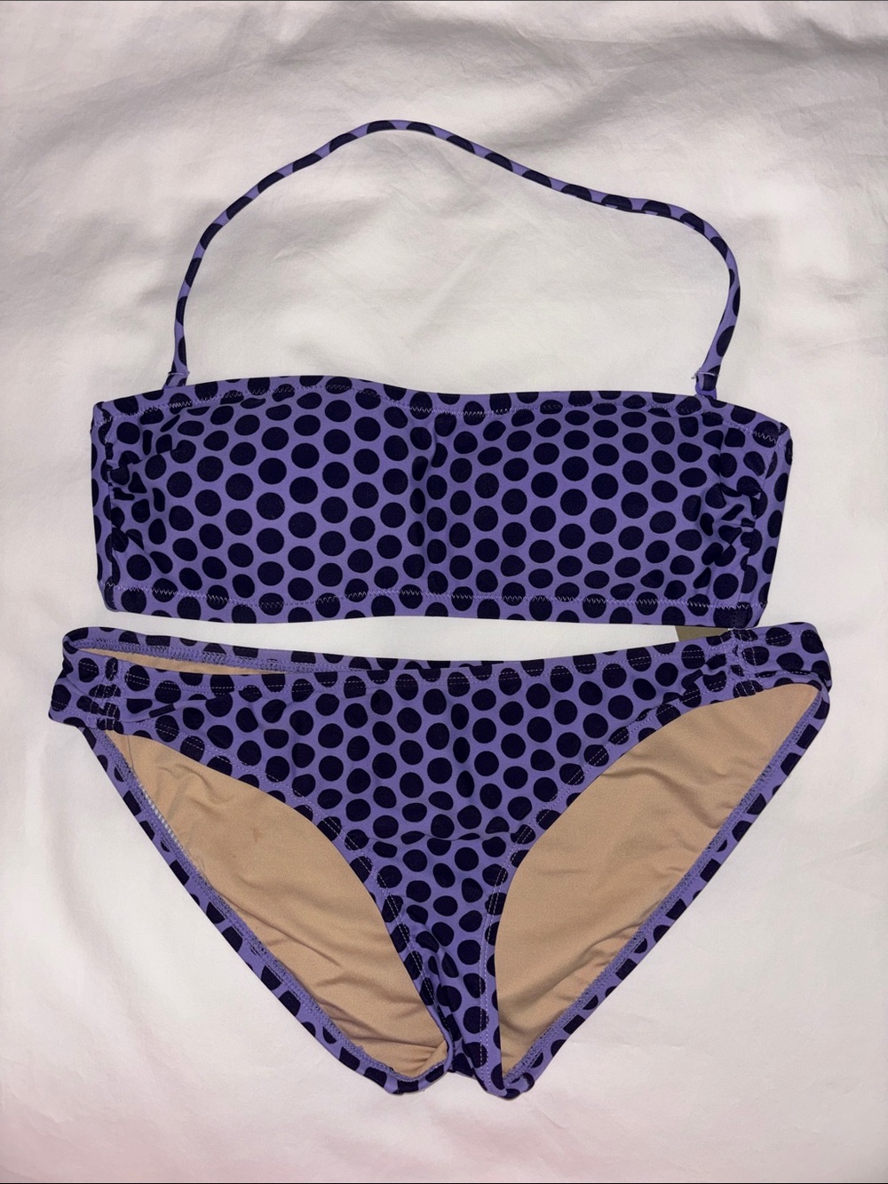 J. Crew Purple Polka Dot Bandeau Top and Lowrider Bottom Swimsuit Small
